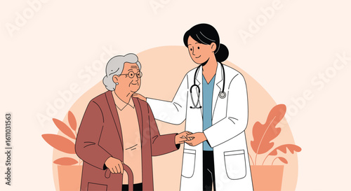 Compassionate medical professional provides reassuring care and support to an elderly patient during a consultation