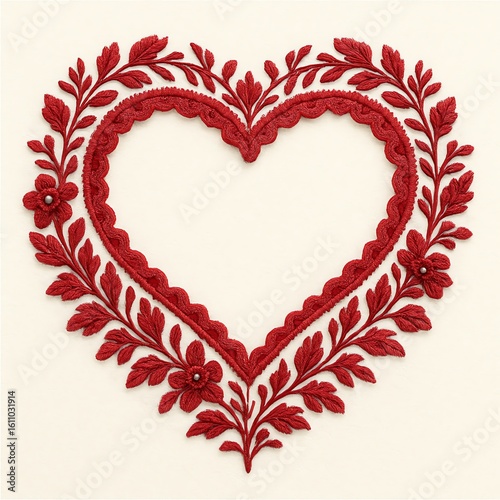 ボタニカル縁の刺繍ハート
