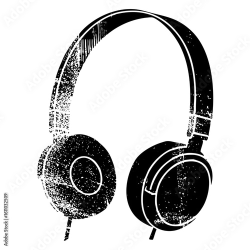 Vector Distressed black headphones with a vintage aesthetic.