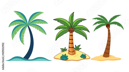 Palm Tree Line Art Vector with Simple Outline Design on white background. summer enojy tropical beach tree.