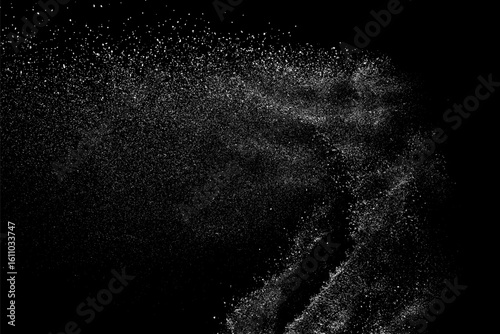 Distressed white grainy texture. Dust overlay textured. Grain noise particles. Snow effects pack. Rusted black background. Vector illustration, EPS 10. 