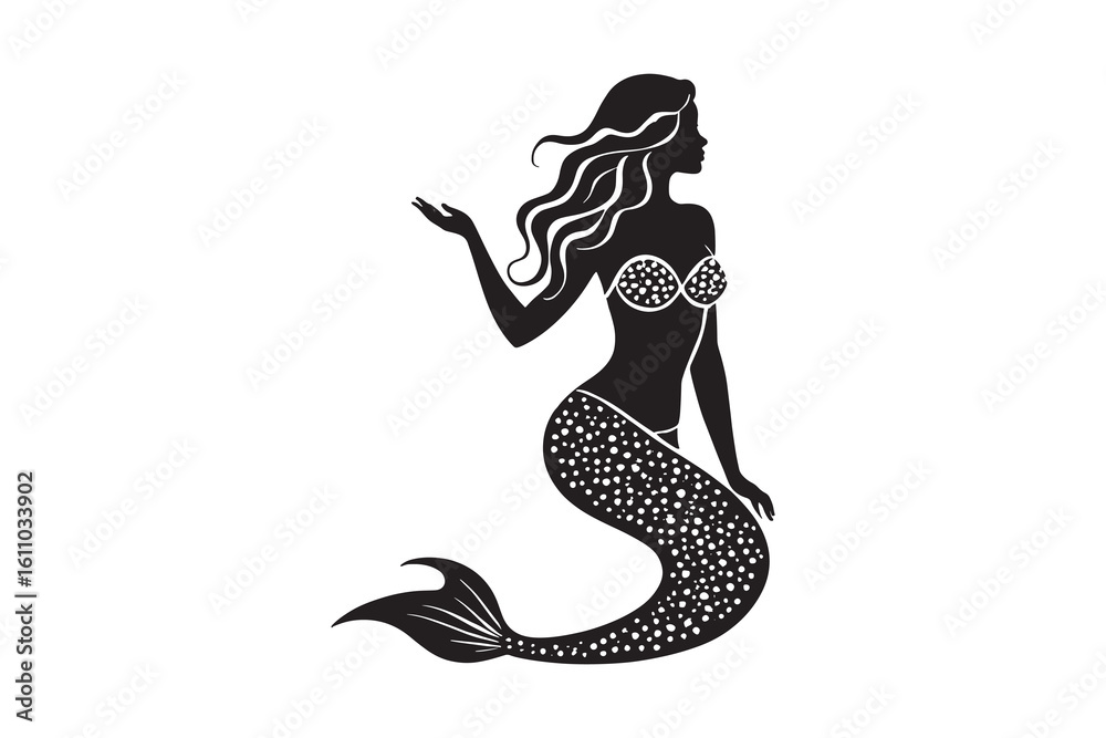Fototapeta premium Minimalist Mermaid Silhouette Icon on White Background – Ideal for Beach & Sea-Themed Projects
