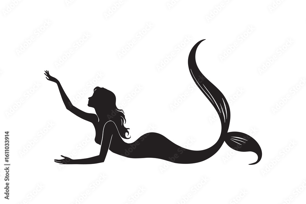 Obraz premium Minimalist Mermaid Silhouette Icon on White Background – Ideal for Beach & Sea-Themed Projects