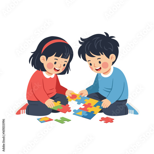 children playing with puzzle