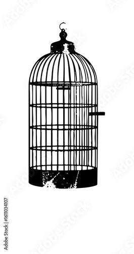 Vector Detailed vector of an empty birdcage with a rounded top.