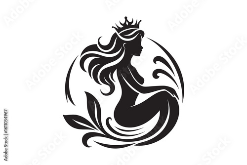 Minimalist Mermaid Silhouette Icon on White Background – Ideal for Beach & Sea-Themed Projects