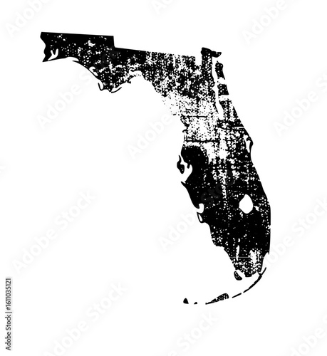 Vector Distressed silhouette of Florida outline.