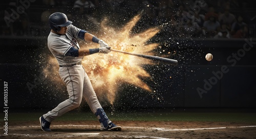 Baseball Player Hitting Ball with Explosive Power and Fiery Bat - Dynamic Sports Action & Athletic Strength
