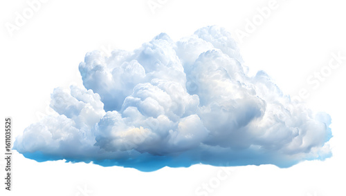 Isolated fluffy cumulus cloud with a white cotton-like texture floating isolated on white or transparent png, showcasing its intricate details and rounded shape