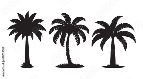 Tropical Palm Tree Silhouette Vector Isolated on White background