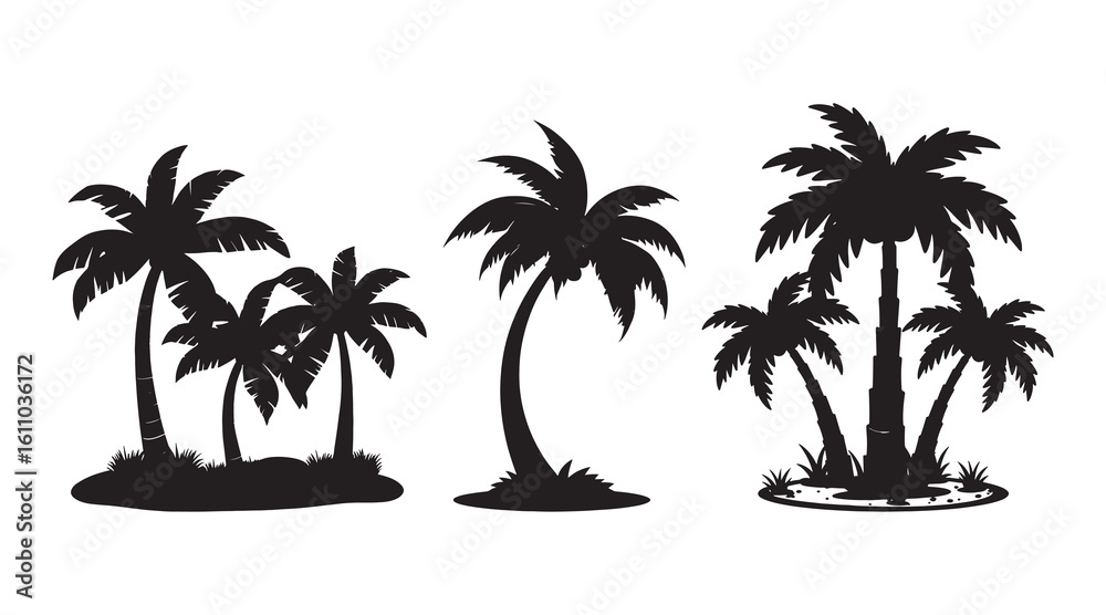 Fototapeta premium Tropical Palm Tree Silhouette Vector Isolated on White background