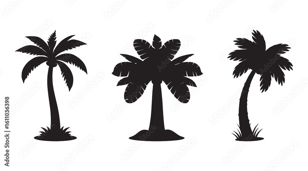 Fototapeta premium Tropical Palm Tree Silhouette Vector Isolated on White background