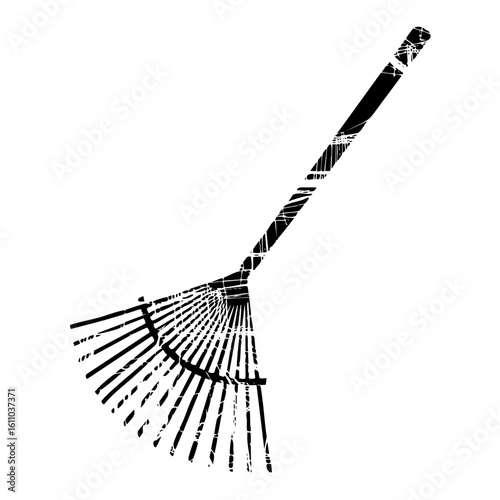 Vector Black vector of a leaf rake with a long handle.
