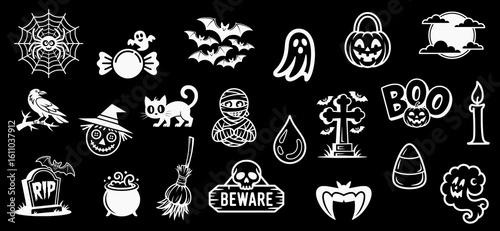 Collection of spooky Halloween themed silhouette designs and icons, svg, vector, transparent, isolated, set, pack, bundle, collection