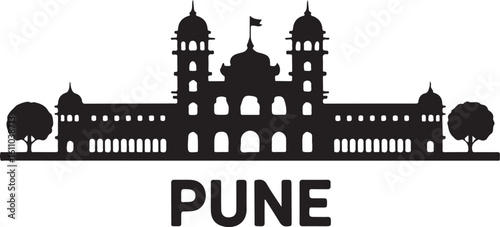 Black Skyline Vector of Pune Includes Shaniwar Wada and IT Parks Minimalist Indian City Silhouette