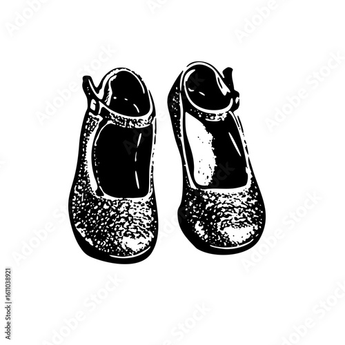 Vector Elegant vintage footwear depicts a pair of classic Mary Jane shoes.