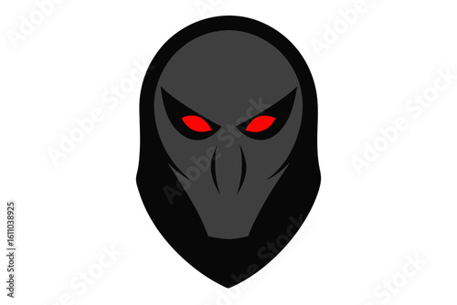 Sinister Hooded Ninja Mascot with Glowing Red Eyes