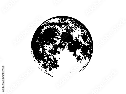 Vector Detailed black moon with textured craters.