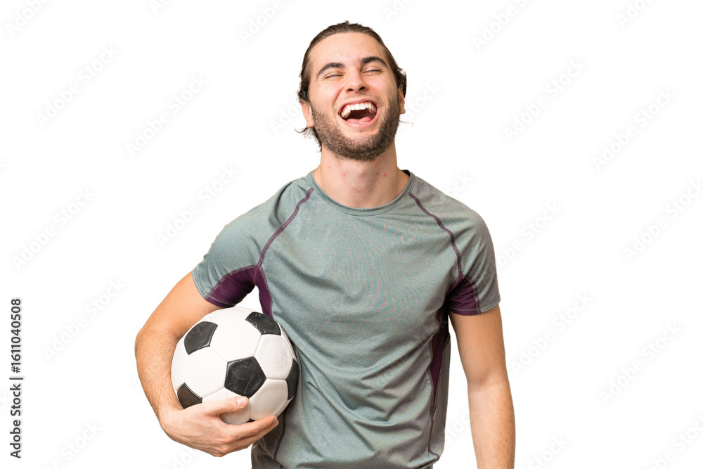 Young handsome football player man over isolated background laughing Young handsome football player man over isolated background laughing