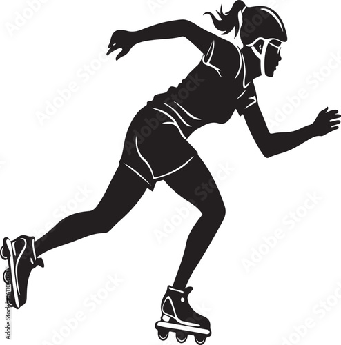 Silhouette of a female rollerblader in motion against a white background suitable for sports concepts