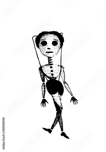 Vector Stylized figure with elongated limbs and dotted texture.