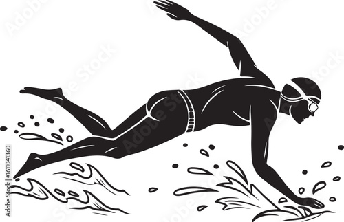 Silhouette of a swimmer performing the freestyle stroke in water depicting athleticism