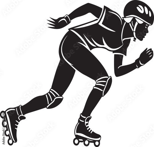Vector illustration of a rollerblader skating fast on a white background showing action and speed