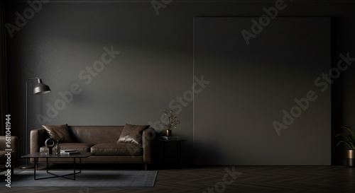 都会的暗がり ソファと柔らかな光 落ち着いた空間. AI Generated