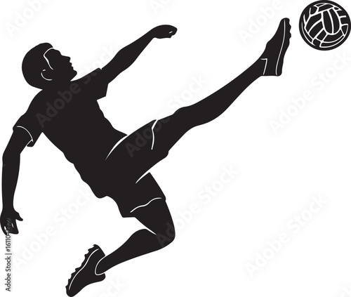 Silhouette of a soccer player kicking the ball with power and athleticism in vector format