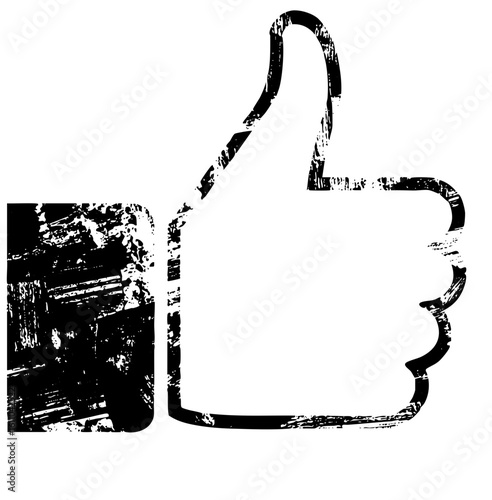 Vector Distressed black thumb-up represents approval and positive feedback.