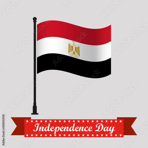 Flat Egypt Independence Day With Waving Flag