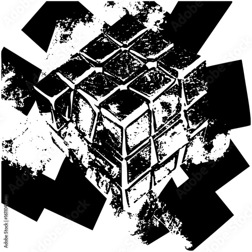 Vector Isometric cube with abstract geometric shapes.