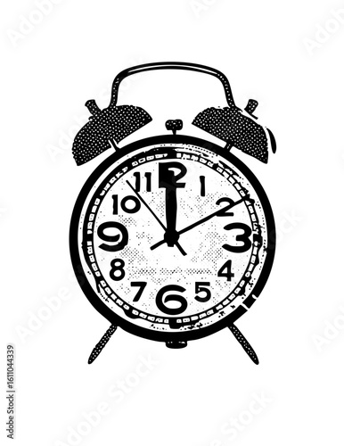 Vector Vintage alarm clock displaying twelve oclock.