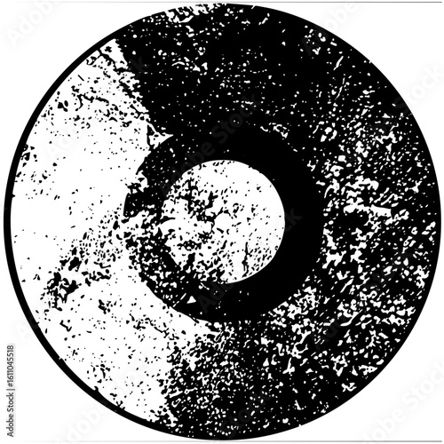 Vector Abstract circular with central void and distressed texture.