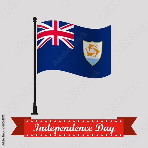 Flat Anguilla Independence Day With Waving Flag