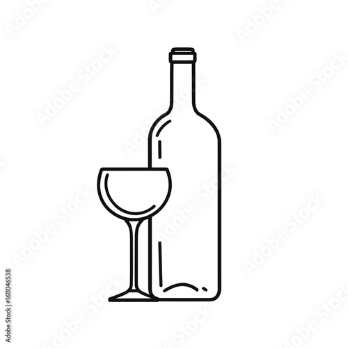 An isolated red or white wine bottle and glass make for a perfect celebration drink