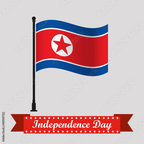 Flat North Korea Independence Day With Waving Flag