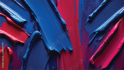 Abstract background of vibrant blue and magenta paint strokes. A textured, glossy macro of wet oil or acrylic paint, perfect for modern art concepts.
