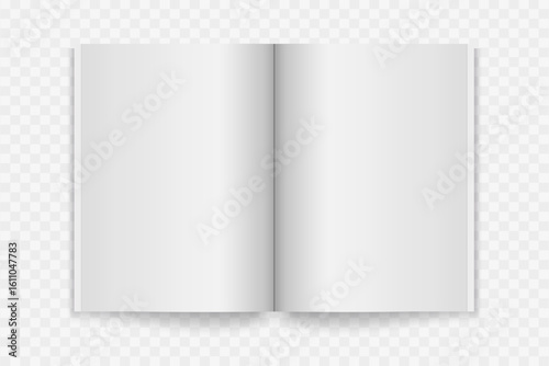 opened book template with blank paper and cover, transparent background, front view