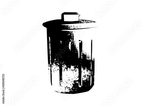 Vector Black and white of a dripping trash can.