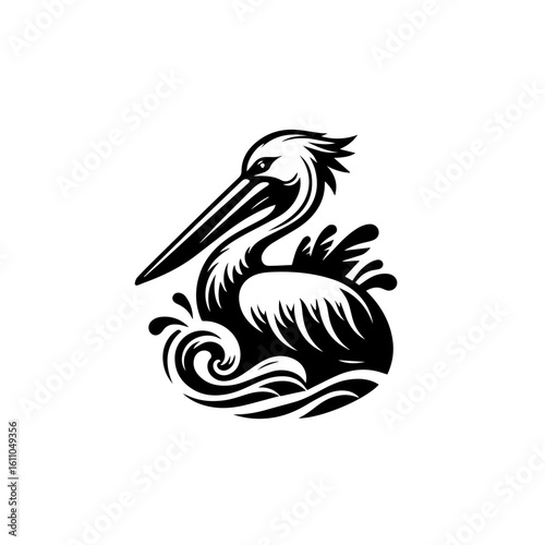 Pelican in stylized water