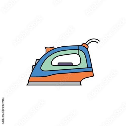 Vibrant Cartoon Electric Iron Illustration. Household Appliance for Laundry and Fabric Care.