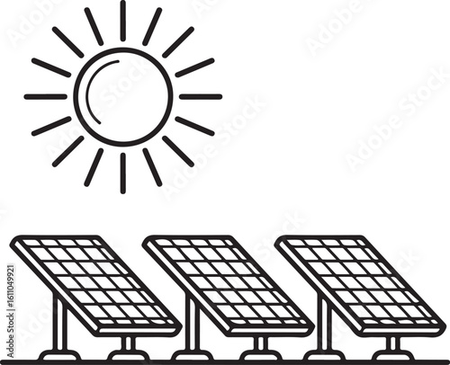 three solar panel and sun light renewable energy