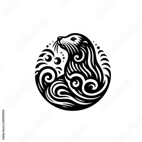 Stylized otter with swirling water elements