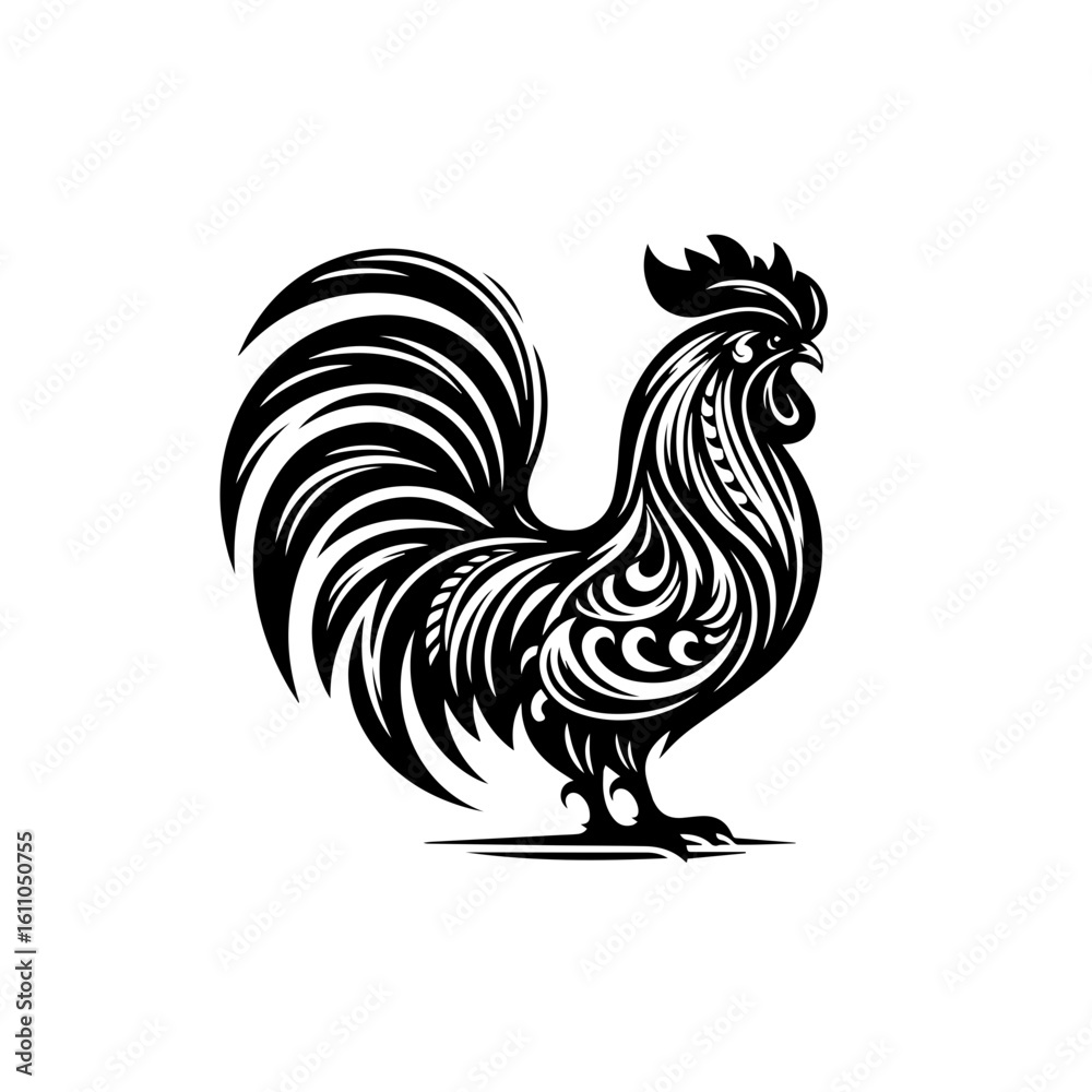 Obraz premium Stylized rooster standing isolated on white background