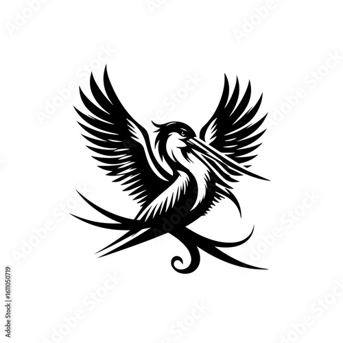 A stylized bird with outstretched wings