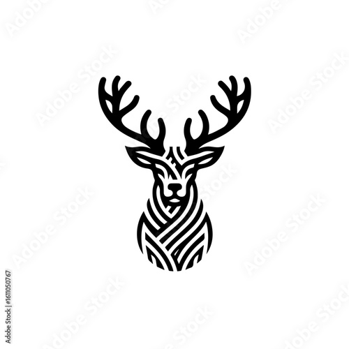 Stylized deer head with antlers isolated on white