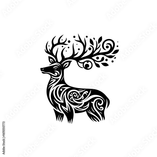 Deer with ornate antlers isolated on white background