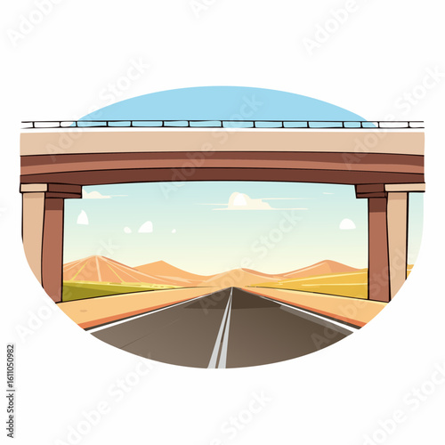 Framed highway view looking out to distant mountains with cloudy skies