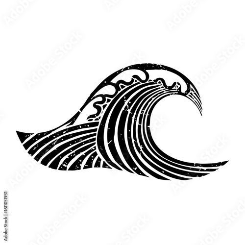 Vector Dynamic wave features stylized ocean curl.